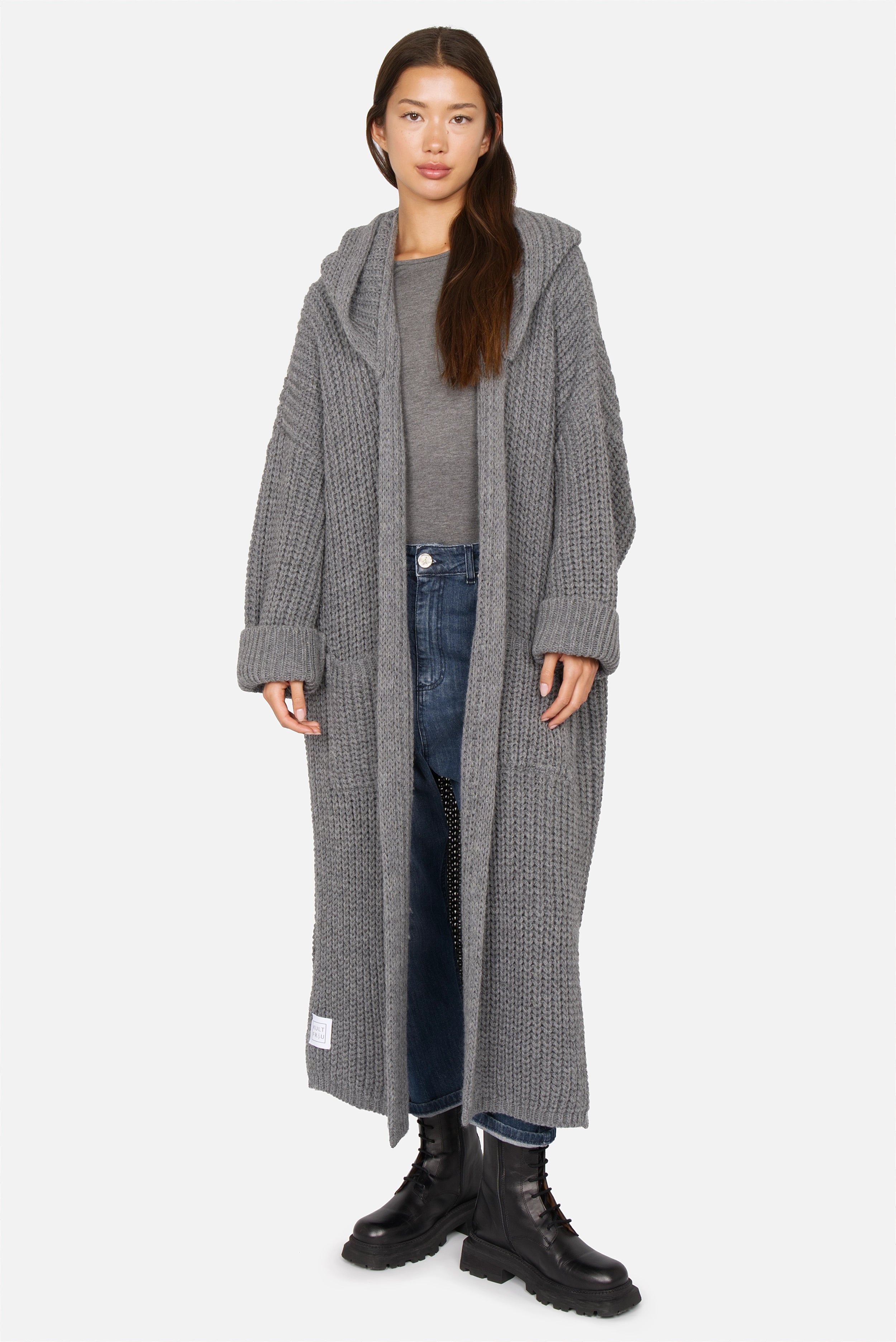 LOVITA oversized maxi knit cardigan with hood