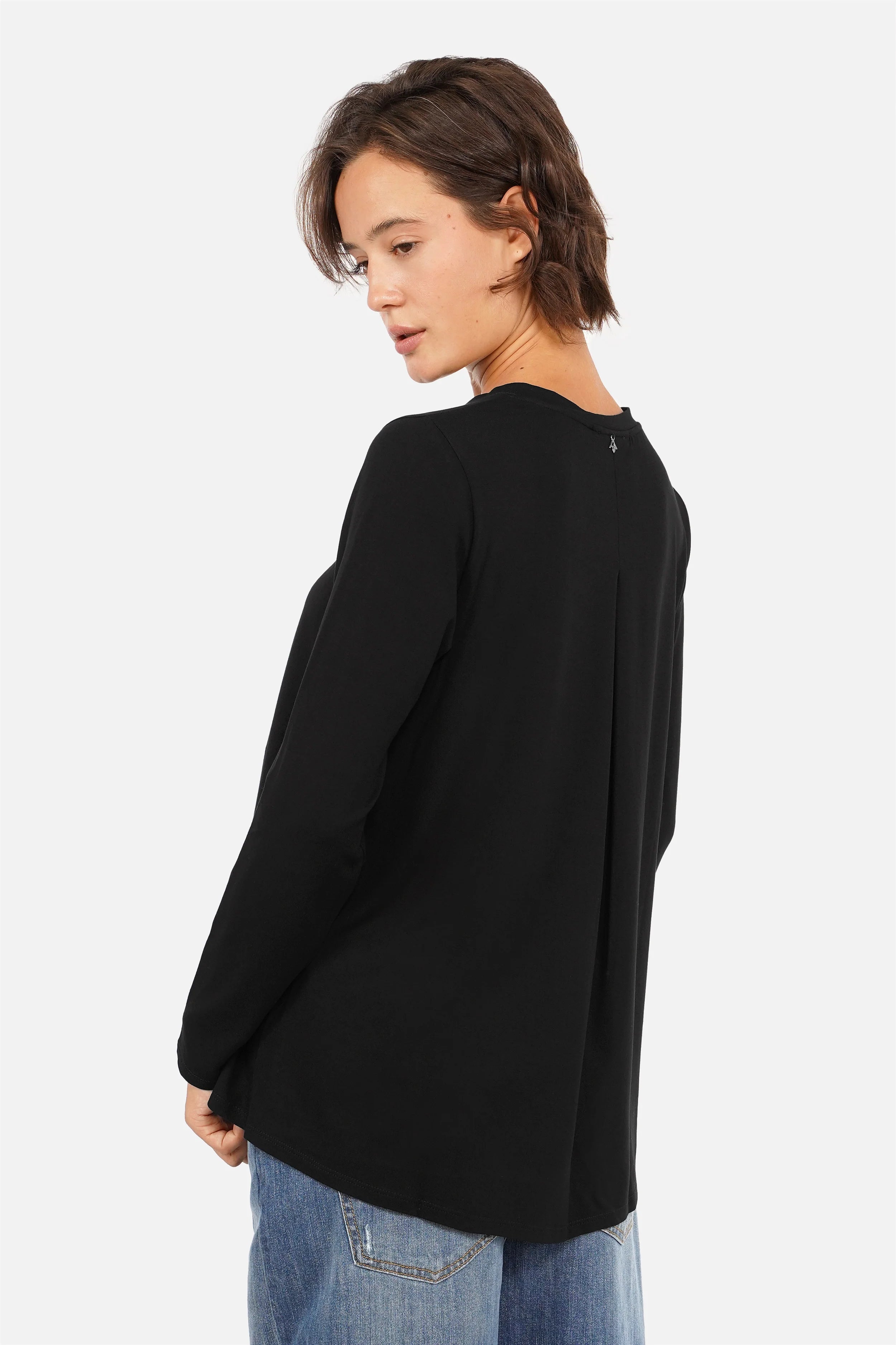 Longsleeve aus Viskose-Jersey mit Rückenfalte und Rundhalsausschnitt in A-Linie Form