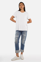 LYLLDA T-Shirt aus weich fließender Viskose mit Rundhalsausschnitt und A-Linie in Regular Fit