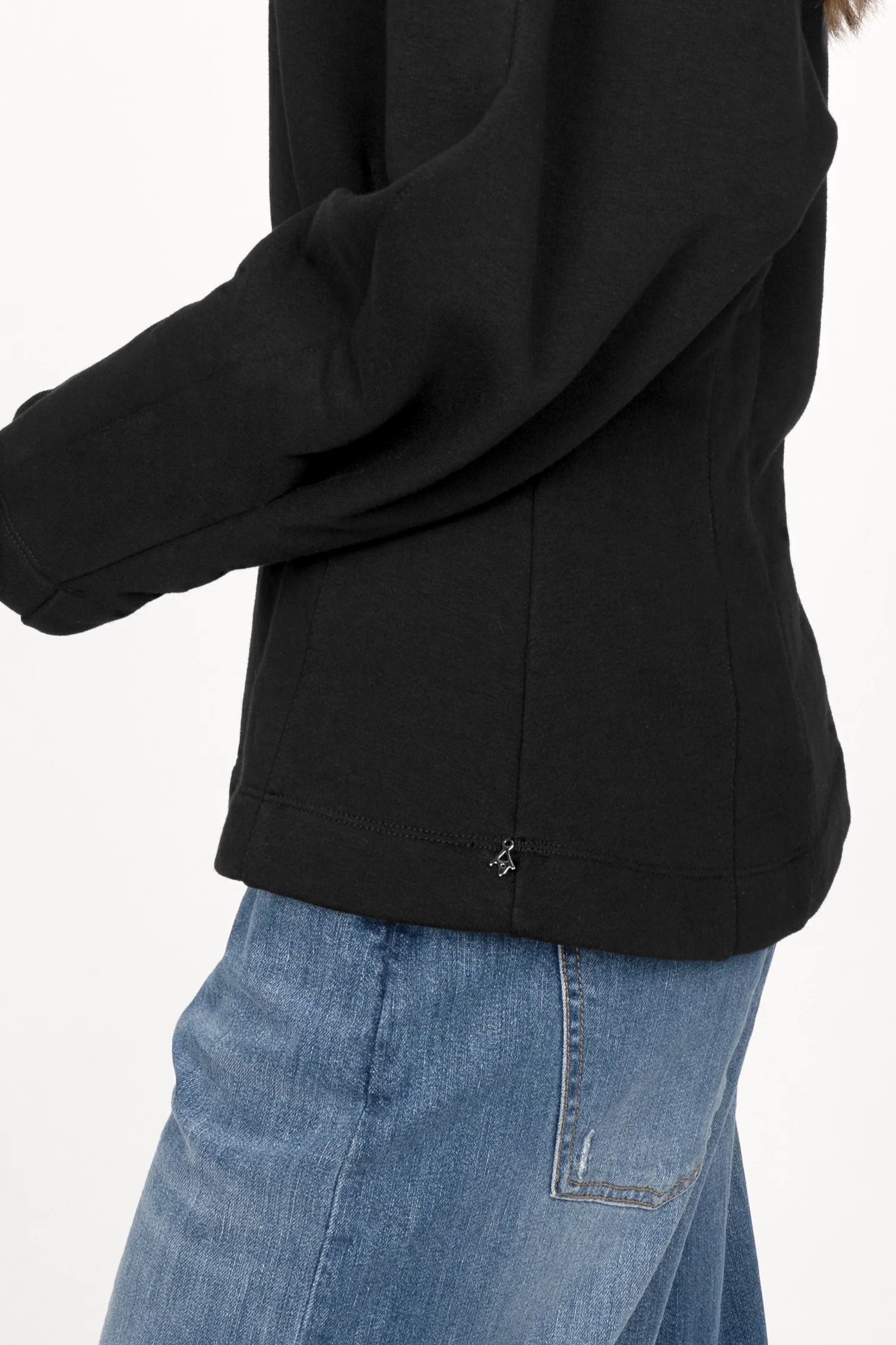 MALVEA Sweater aus Baumwollmischung mit Teilungsnähten und weitem, zulaufendem Ärmel in Schwarz