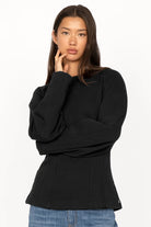 Schwarzer MALVEA Sweater mit formgebenden Teilungsnähten und feiner Ärmelnaht, entspannte Silhouette, Rundhalsausschnitt, aus Baumwollmischung