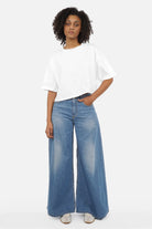 MINAI T-Shirt aus Heavy-Cotton mit Backprint, Rundhalsausschnitt, cropped Loose Fit und überschnittenen Schultern