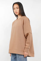 NAIRA Cozy Sweater beige A-line soft brushed cotton relaxed fit round neck