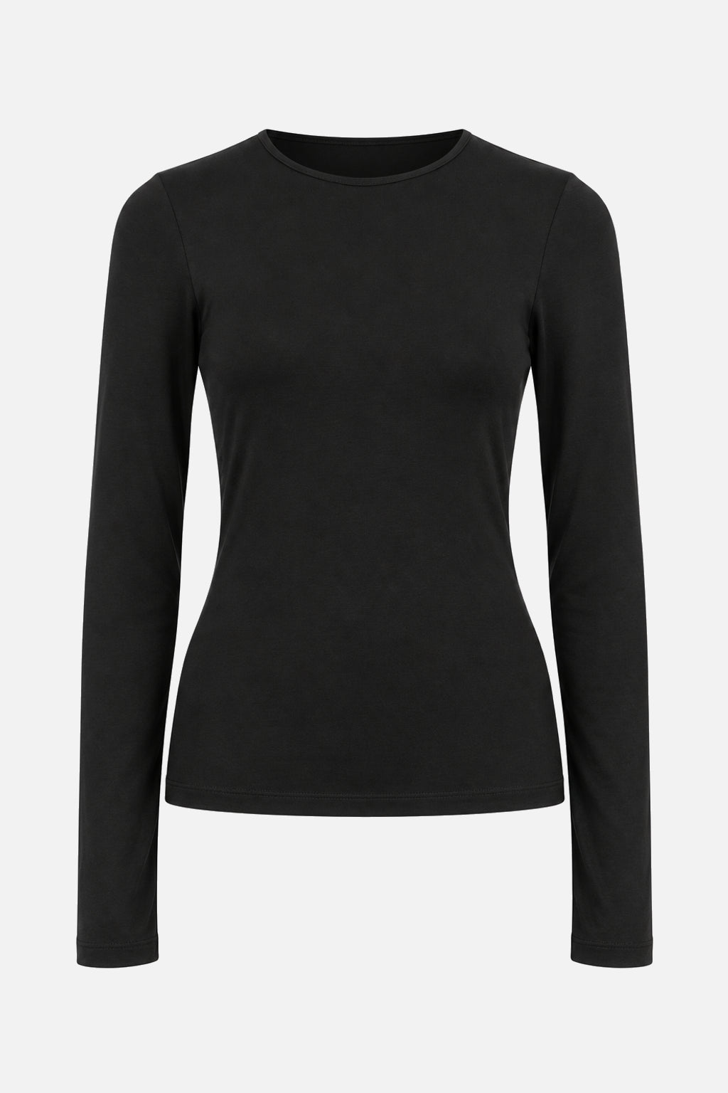 NARAY Black – schwarzes Slim-Fit-Longsleeve aus feinem Viskose-Jersey mit extra langen Ärmeln, Freisteller