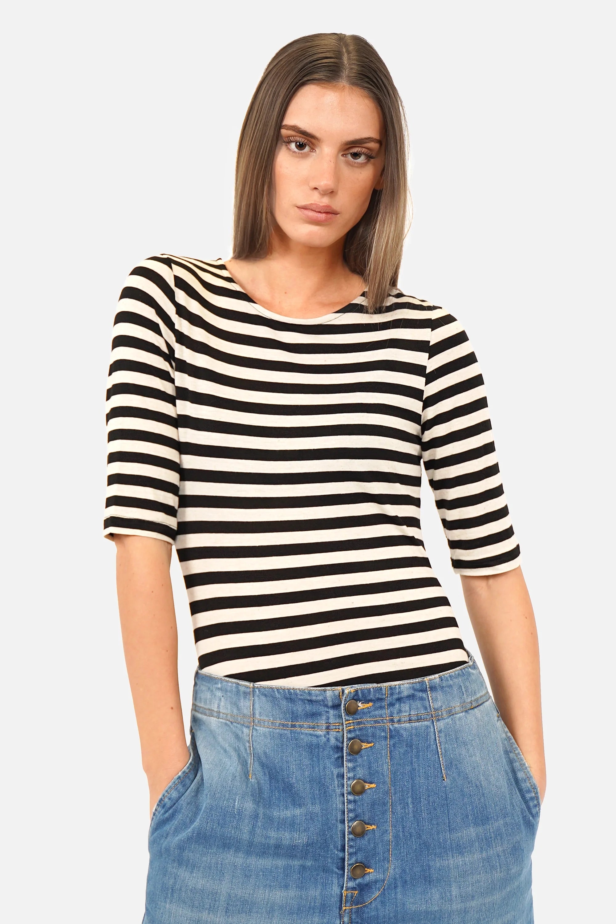 NARAY T-Shirt slim fit viscose jersey with round neck and half sleeves in size S