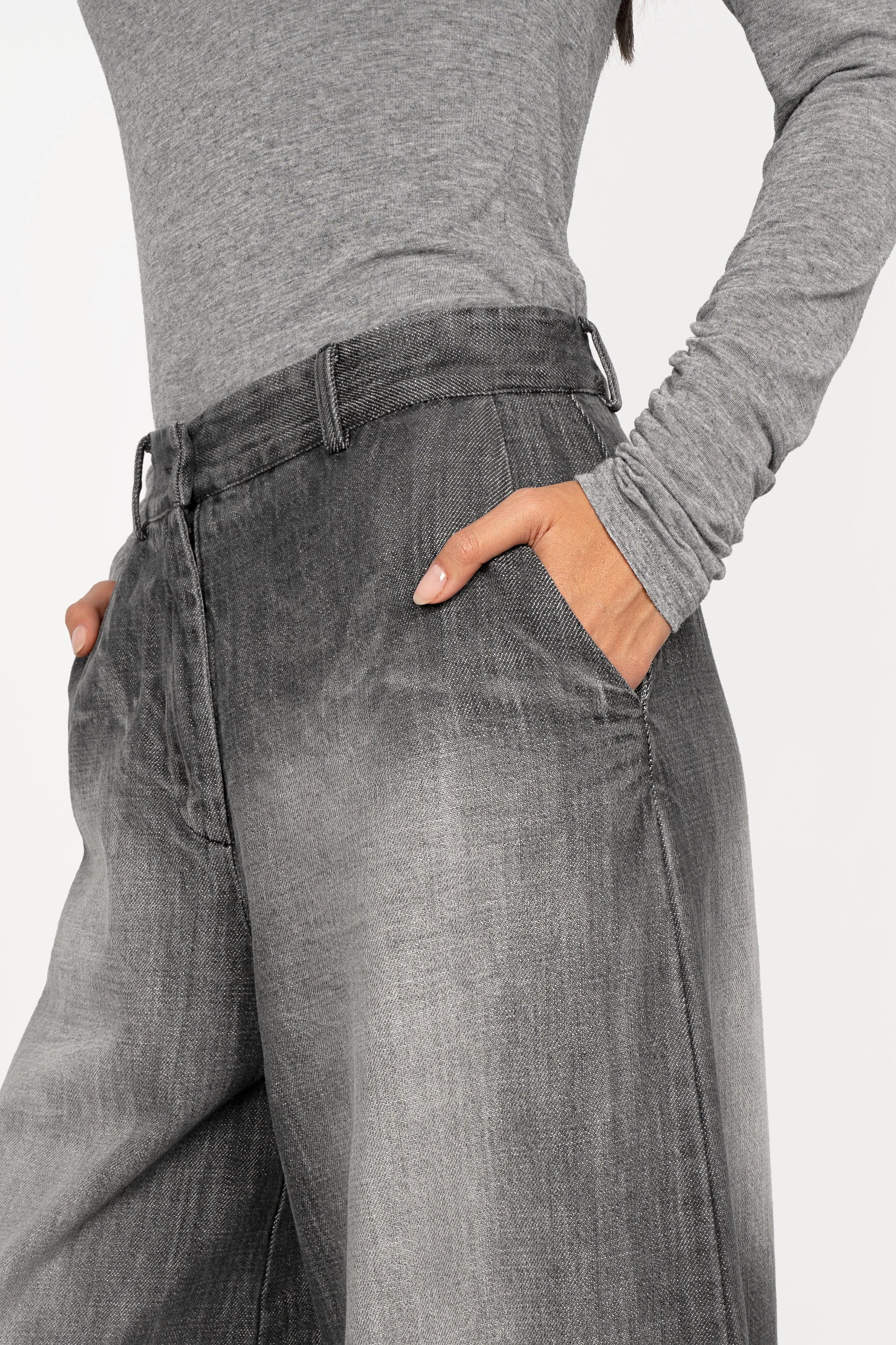 NEDY Wide Leg Hose in washed black soft cotton with mid waist and extra-wide silhouette