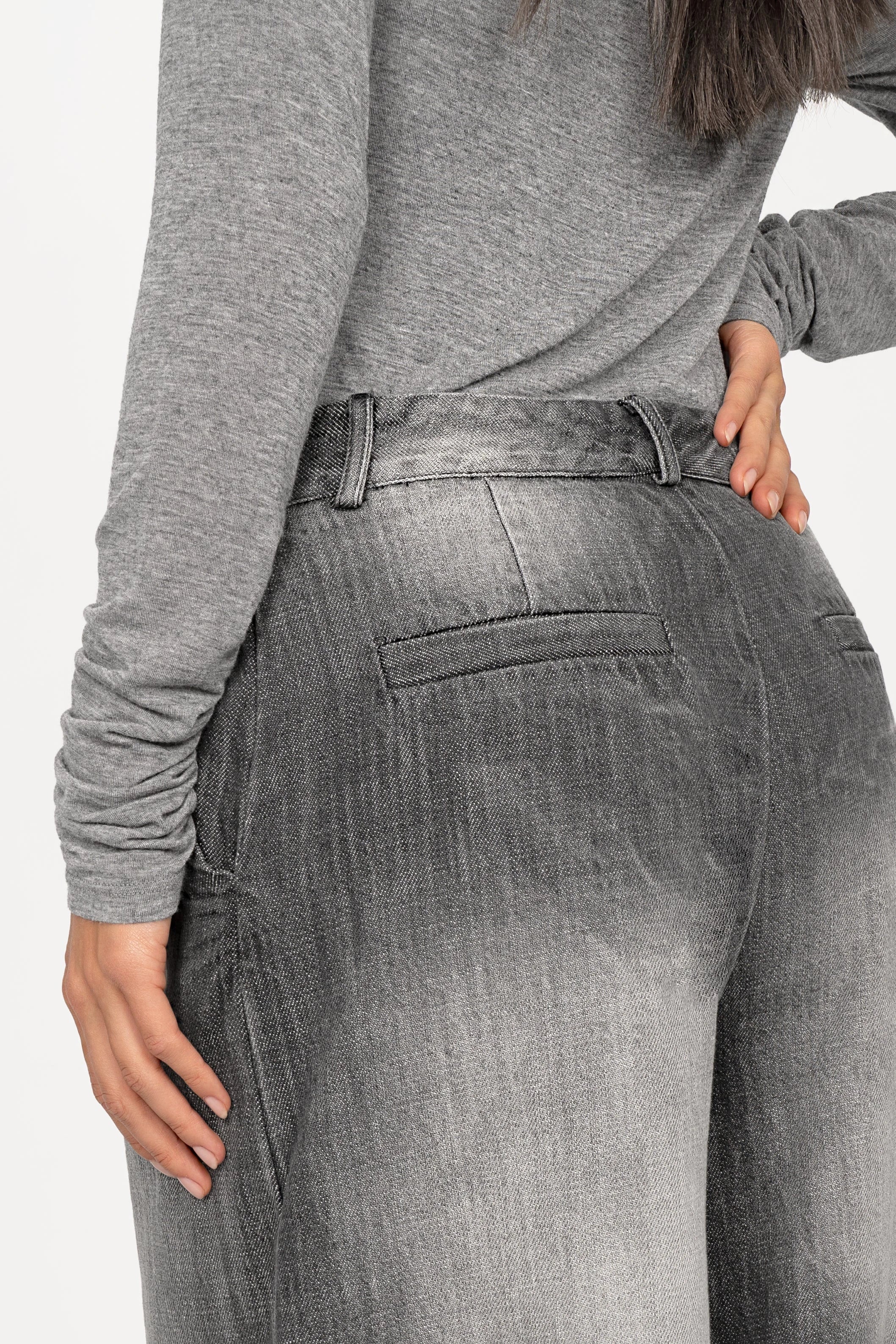 NEDY Wide Leg Hose in washed black cotton with mid waist and wide leg silhouette