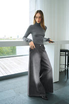 NEDY Wide Leg Hose in washed black mit weitem Bein und weichem Baumwollstoff