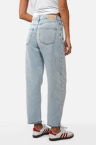 Blue NEILA Mom Fit Jeans made from pure cotton with classic five-pocket design and subtle used wash