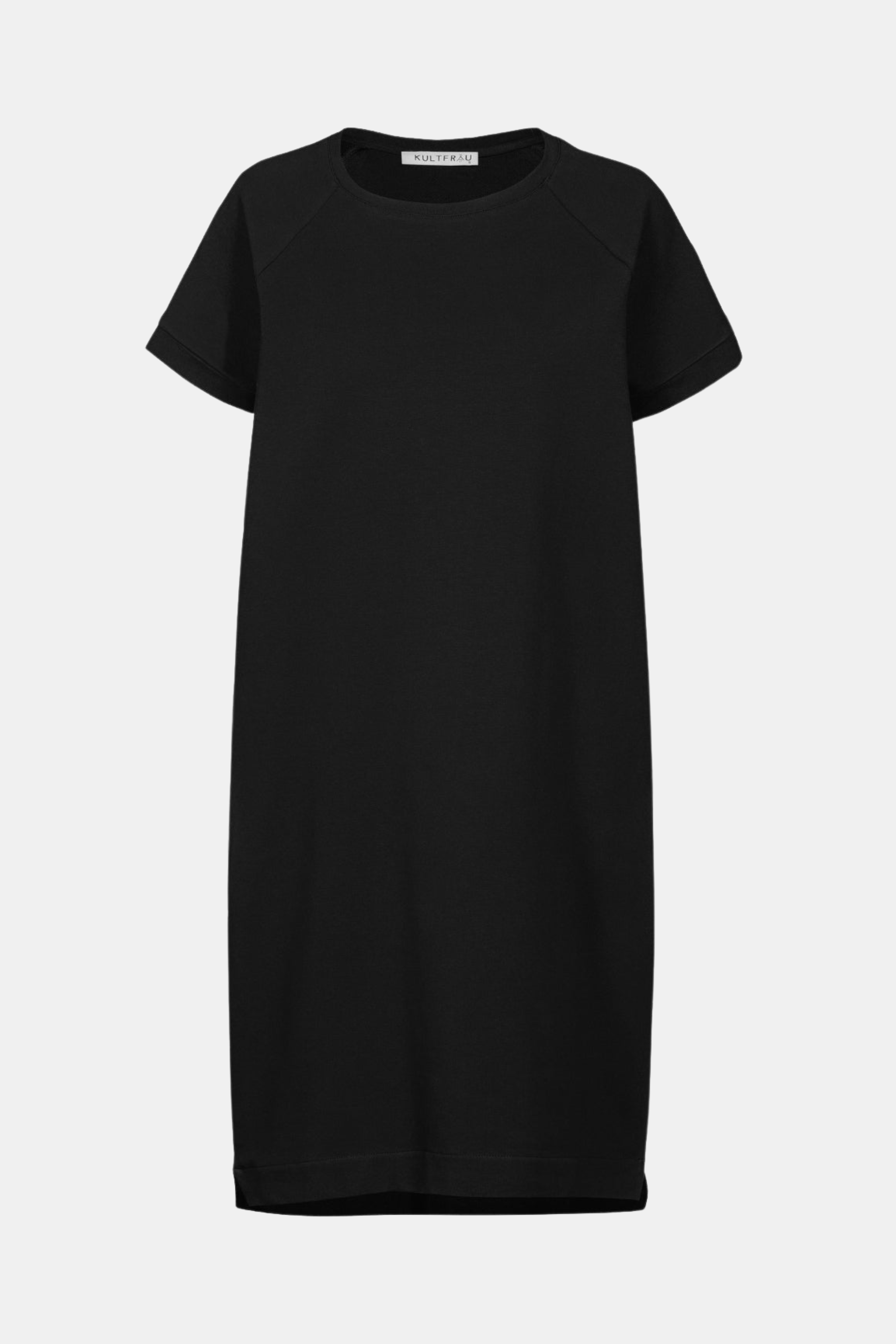 LISSY Kurzarm Sweatkleid in Schwarz, supersofte Baumwolle, mit Rundhalsausschnitt und Raglanärmeln, Regular Fit, Rückseite etwas länger.