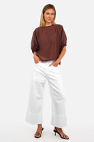 LIAME Wide Leg Jeans mid waist Italian colored denim relaxed fit raw-cut cuffed hems