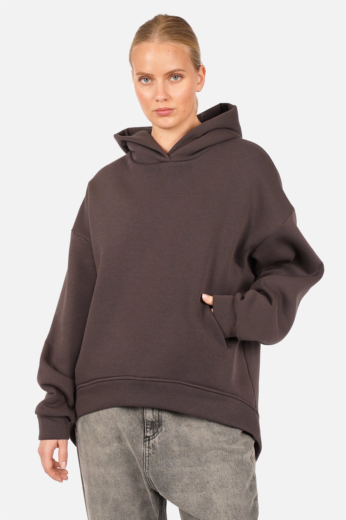 OLYSSA Soft Brushed Relaxed Hoodie in Seal Brown