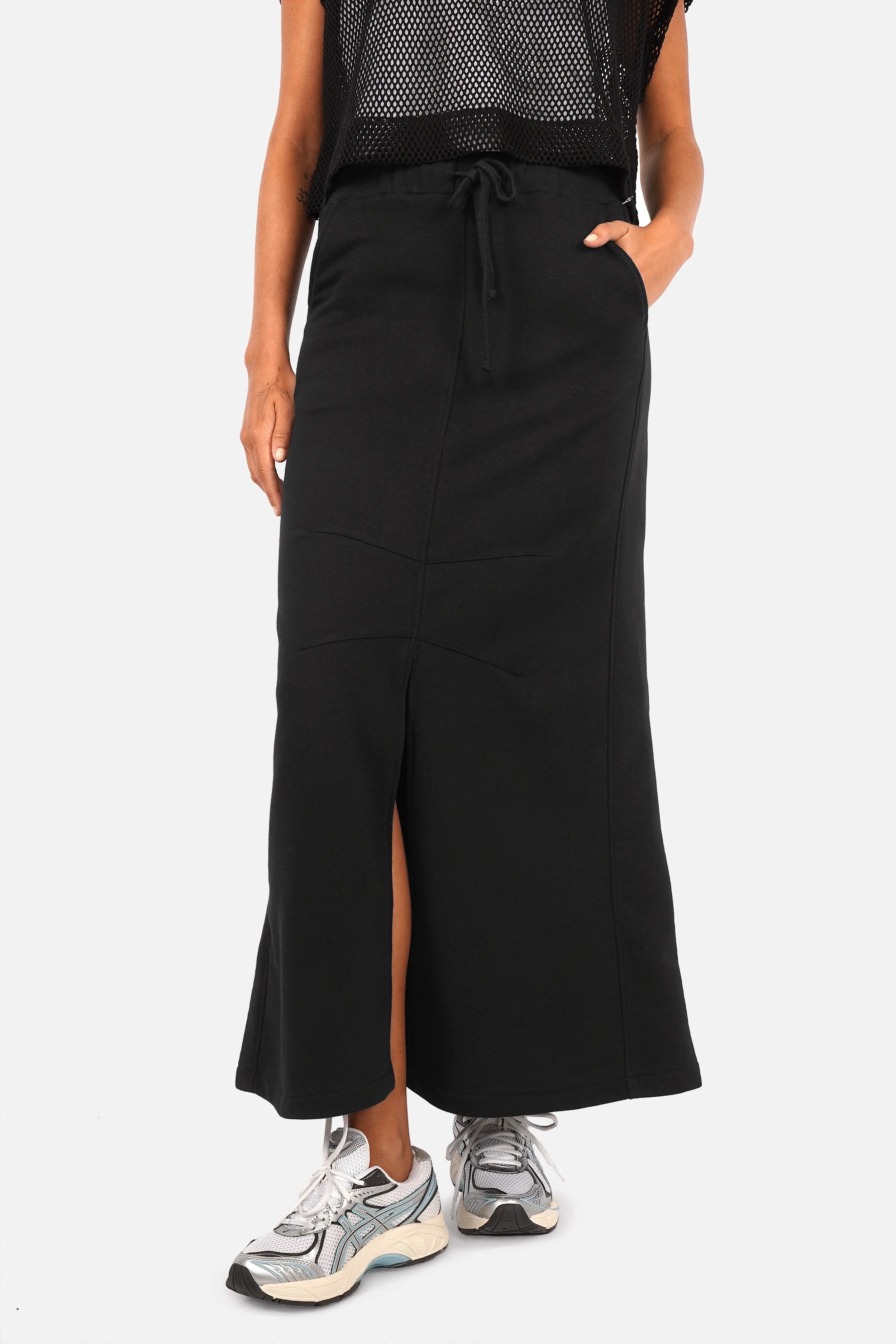 Maxi Sweatrock aus kompaktem Stoff mit Gummibund, Kordelzug und Seitentaschen