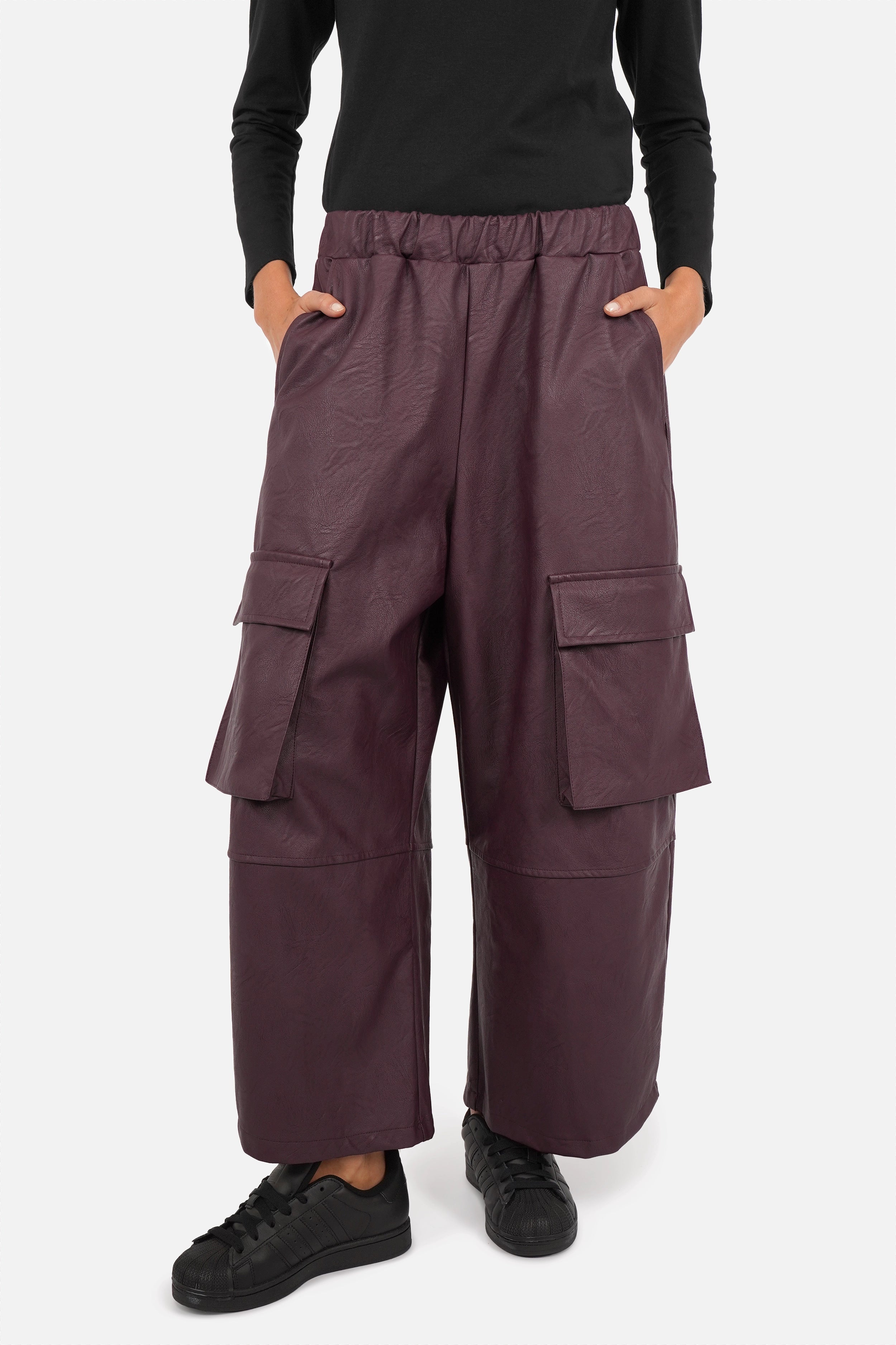RORI cargo trousers in leather look with barrel leg