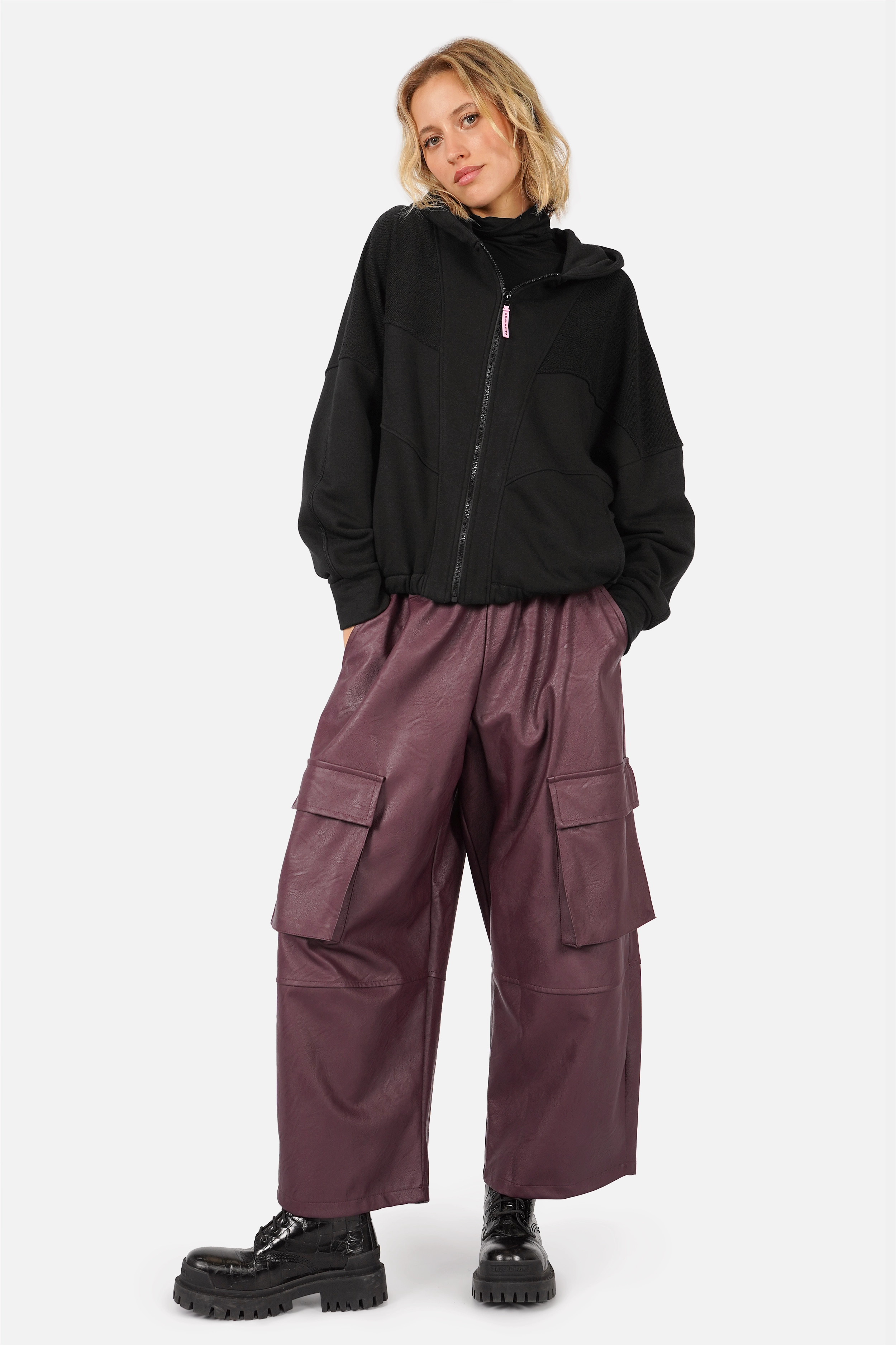 RORI Pantalon cargo aspect cuir à jambe barrel