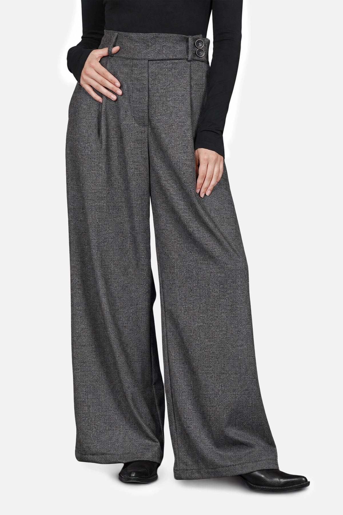 Damen High Waist Marlenehose mit Fischgratmuster und weitem Bein
