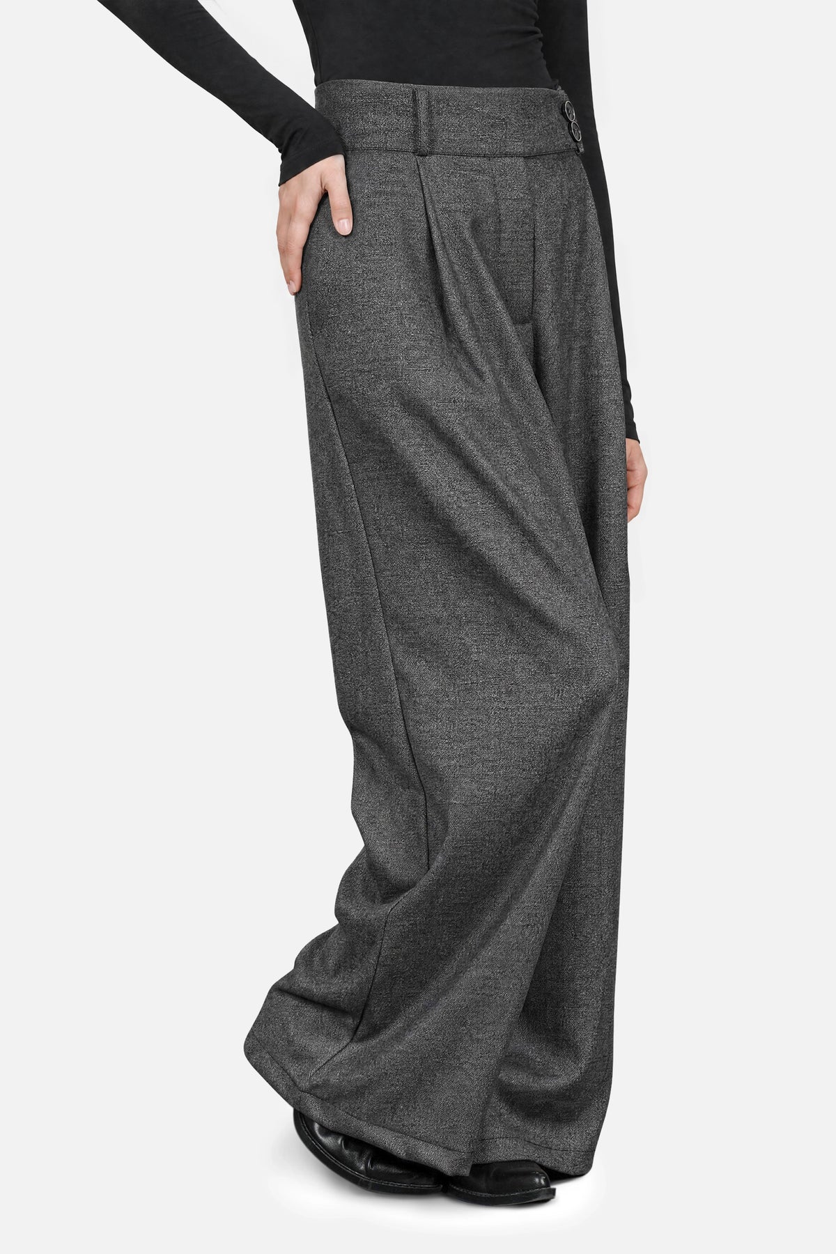 Damen High Waist Marlenehose mit Fischgratmuster und weitem Bein