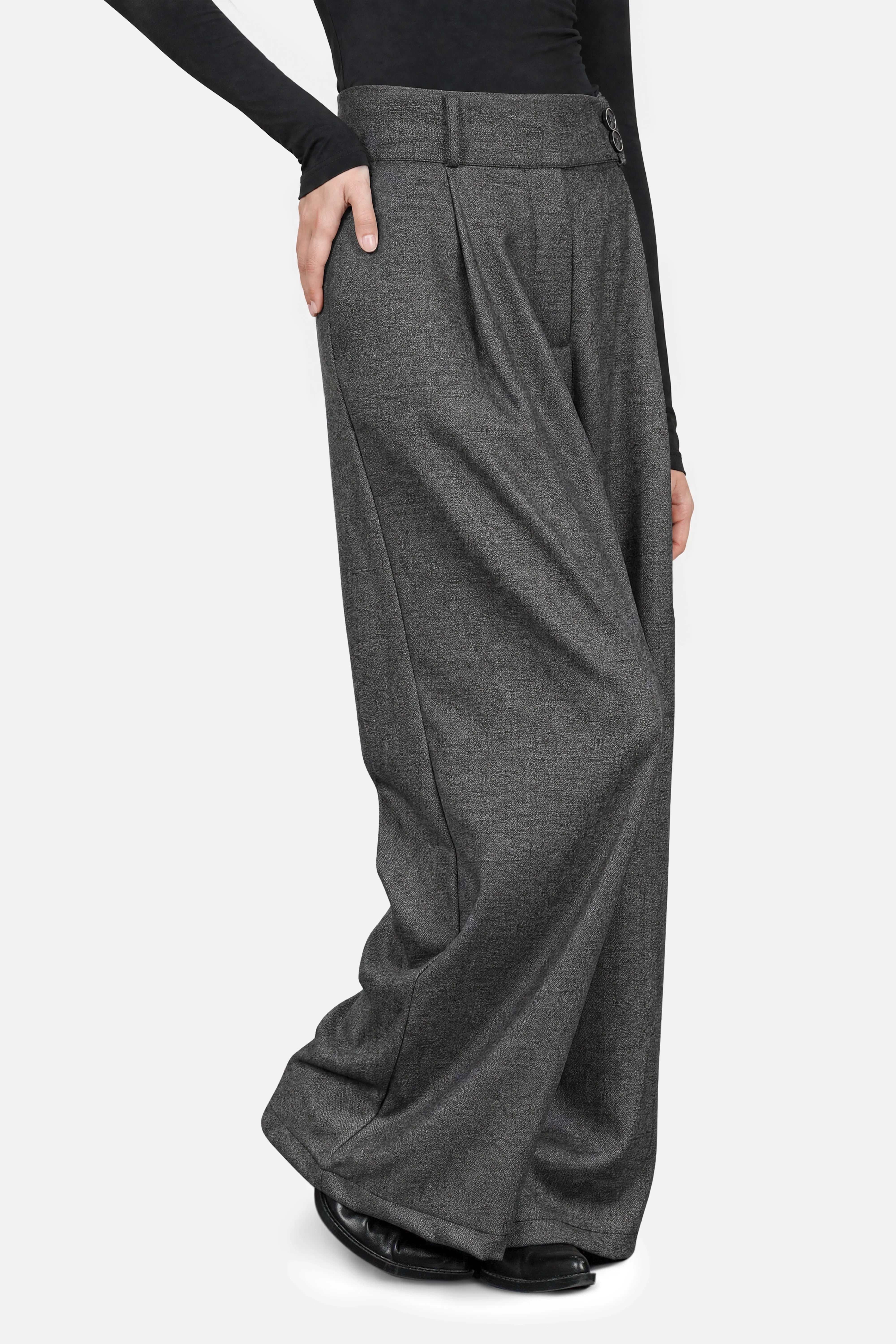 Damen High Waist Marlenehose mit Fischgratmuster und weitem Bein