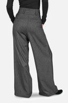 Damen High Waist Marlenehose mit Fischgratmuster und weitem Bein