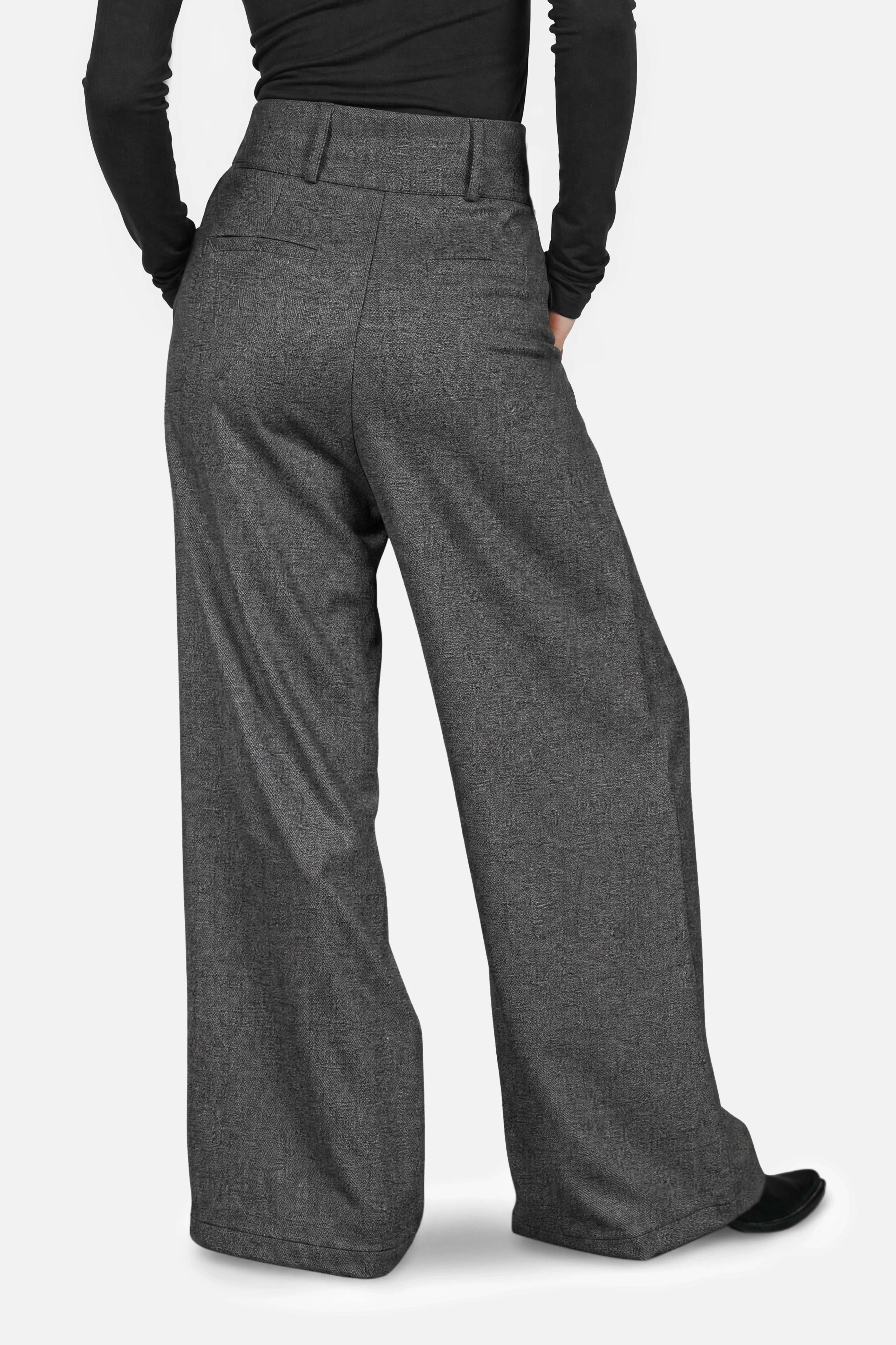 Damen High Waist Marlenehose mit Fischgratmuster und weitem Bein