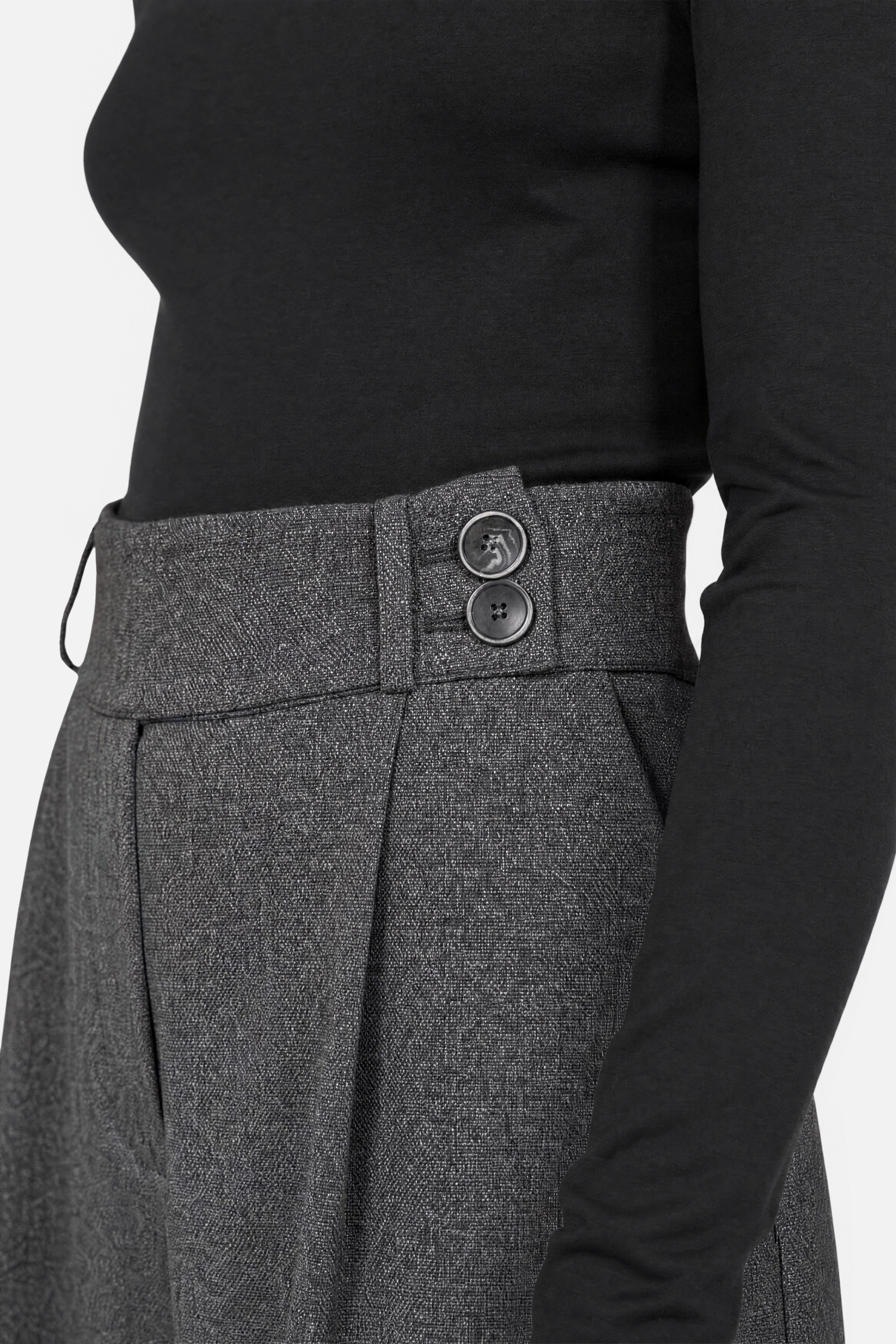 Damen High Waist Marlenehose mit Fischgratmuster, weitem Bein und hohem Bund in Schwarz