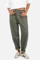SAIKA Relaxed Tapered Hose in textured cotton with tea-dyed wash and relaxed fit