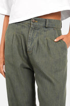SAIKA Relaxed Tapered Hose in tea-dyed structured cotton with denim character and tapered relaxed fit