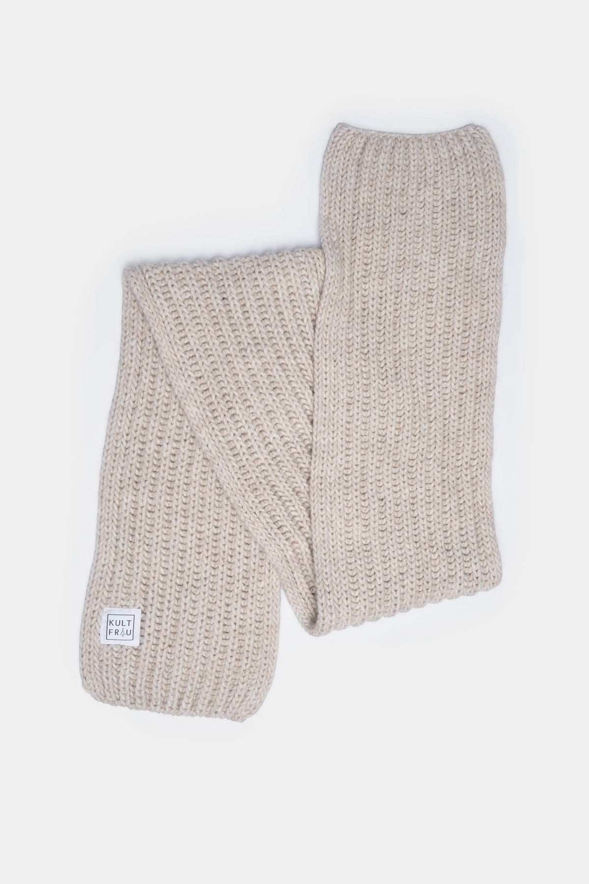 SCARFY gebreide sjaal; zachte wolmix, grof ribbreisel, beige, 185 cm lang, 25 cm breed