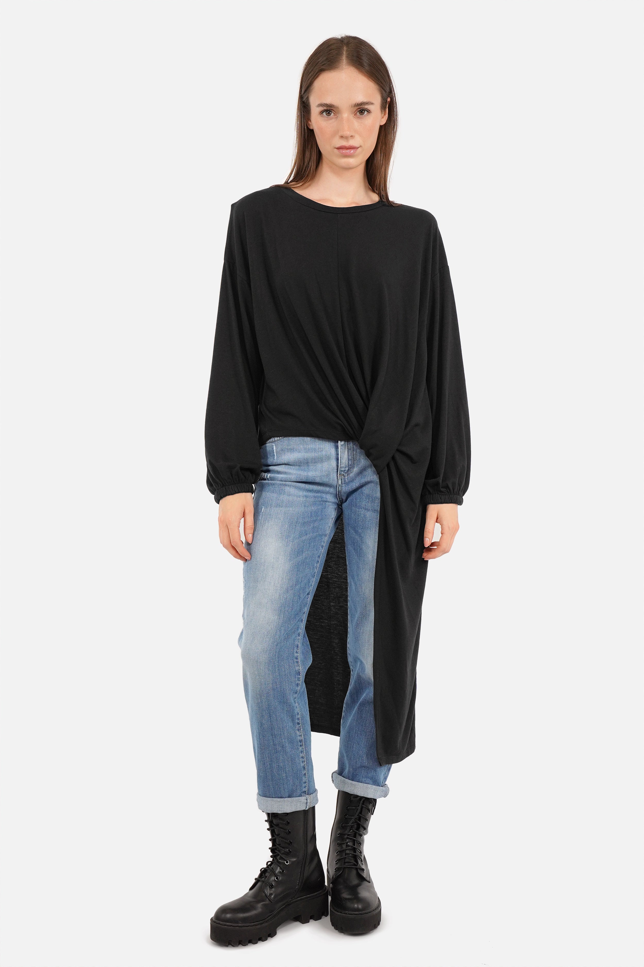 SENA longline draped shirt black