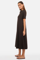 SMINA Jersey Maxikleid fließend fallend in A-Linie mit Mockneck und seitlichen Eingrifftaschen