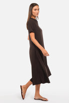 SMINA Jersey Maxikleid fließend fallendes Viskosekleid mit Mockneck und seitlichen Eingrifftaschen