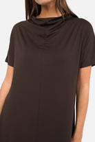 SMINA Jersey Maxikleid fließender Viskose-Mockneck Maxikleid mit seitlichen Eingrifftaschen und A-Linien-Schnitt