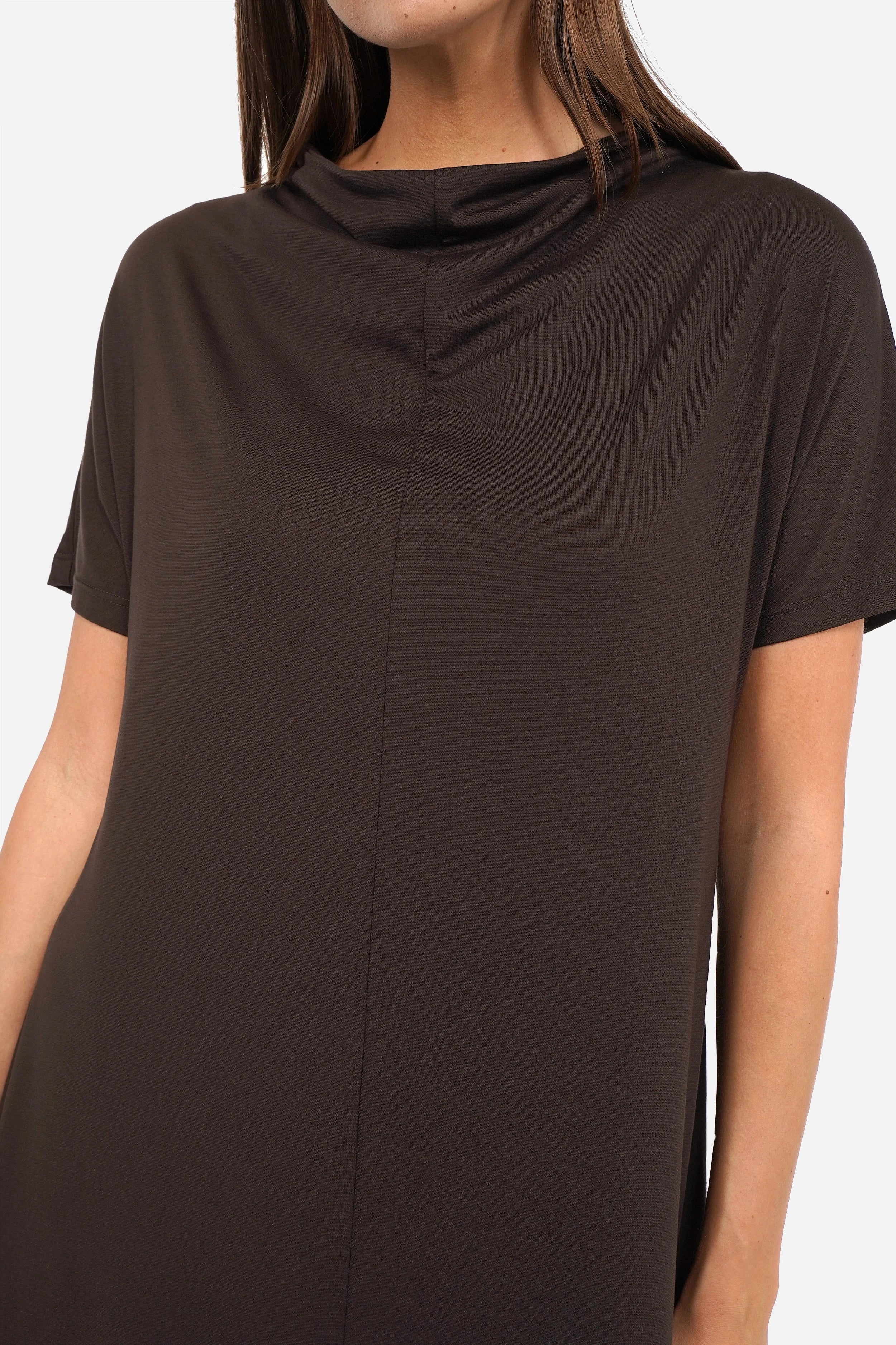 SMINA Jersey Maxikleid fließender Viskose-Mockneck Maxikleid mit seitlichen Eingrifftaschen und A-Linien-Schnitt