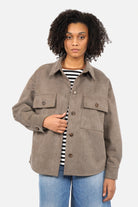 STELLY Overshirt-Jacke oversized twill jacket with chest and side pockets, soft texture, cuff with button, rounded hem