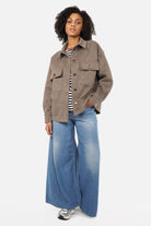 STELLY Overshirt-Jacke oversized twill jacket with chest and side pockets, soft texture, cuff with button, rounded hem, size S