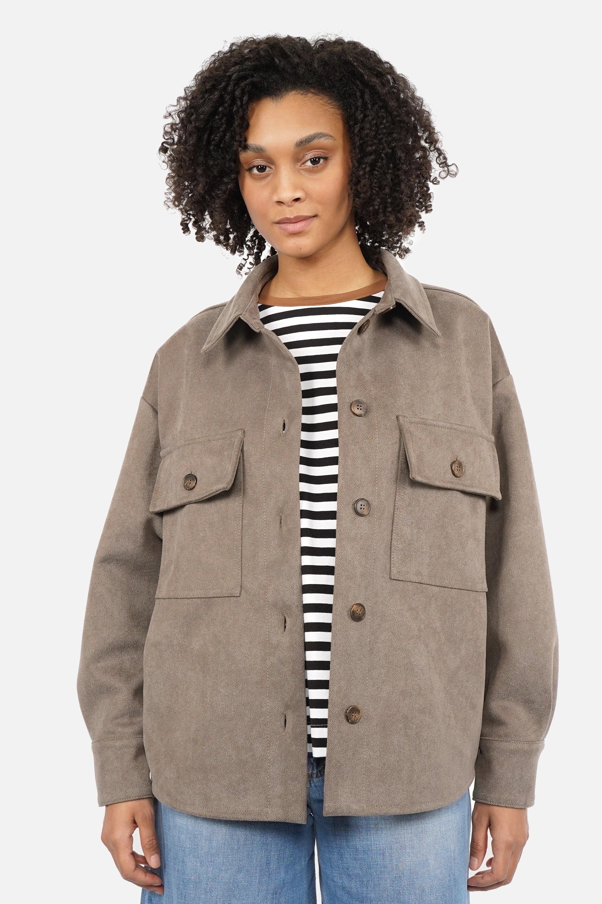 STELLY Overshirt-Jacke oversized twill jacket with soft texture and chest pockets