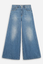 SYLA Wide Jeans leichter italienischer Denim faded Mid-Blue High Waist 5-Pockets Wide Leg extra langes Bein Regular Fit