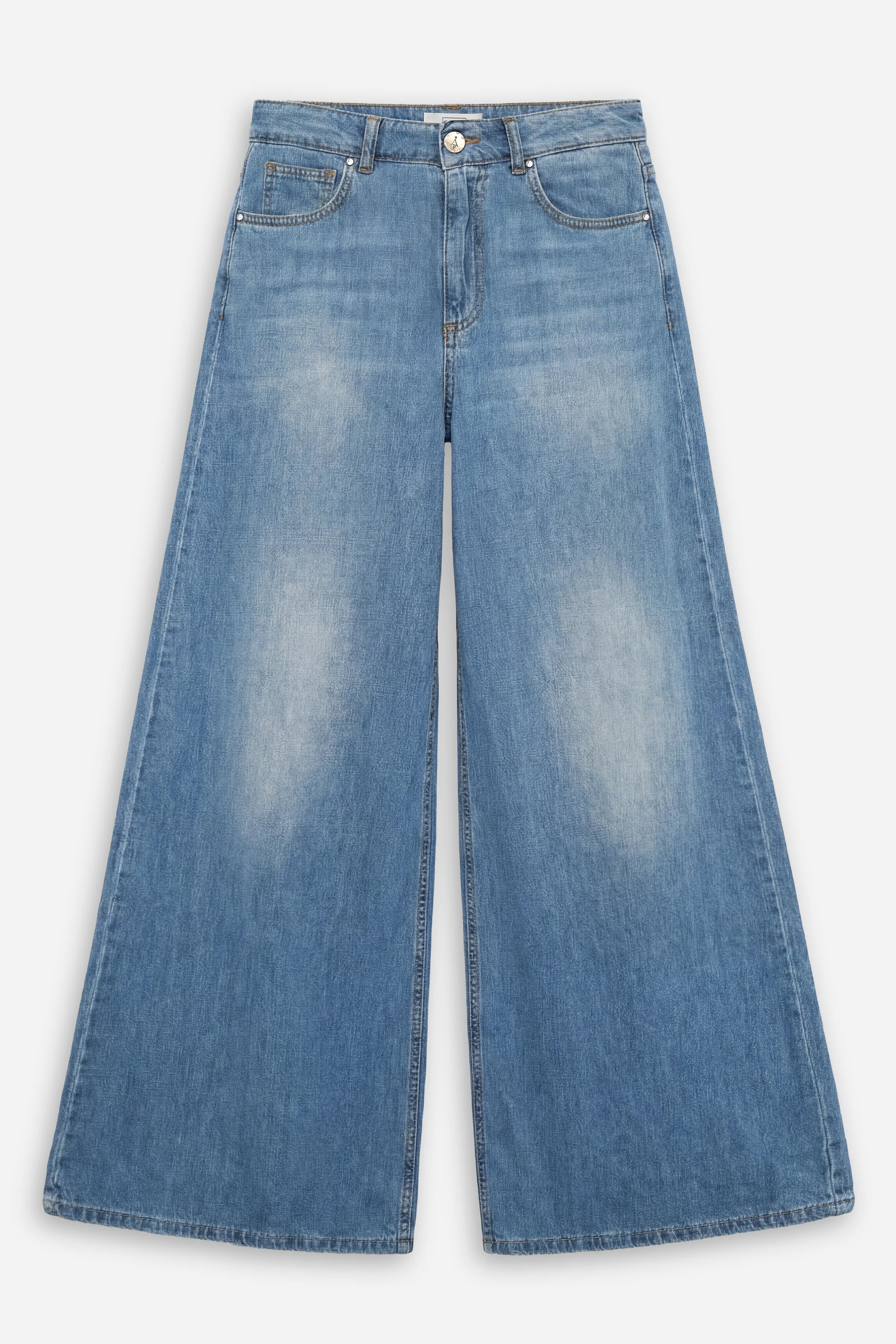 SYLA Wide Jeans leichter italienischer Denim faded Mid-Blue High Waist 5-Pockets Wide Leg extra langes Bein Regular Fit