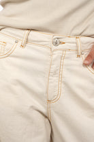 SYLA Wide Jeans natural cotton denim with tobacco contrast stitching and high waist design
