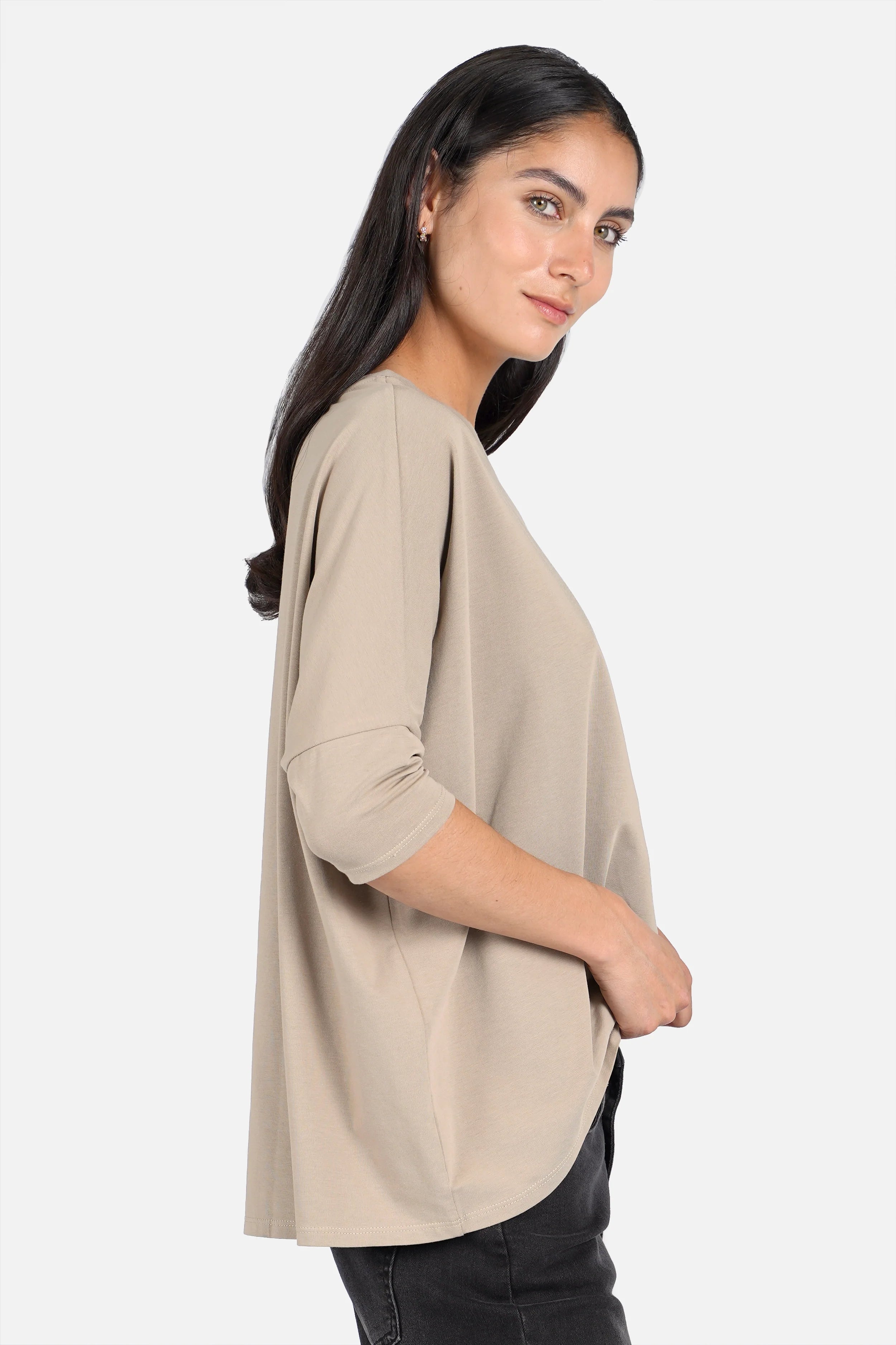 TAMI.K Blusenshirt locker fallendes Baumwollshirt mit Rundhals und weitem Schnitt