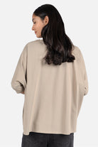 TAMI.K Blusenshirt locker fallendes Baumwollshirt mit Rundhals und weitem Kastenform-Schnitt in tiefen Farben