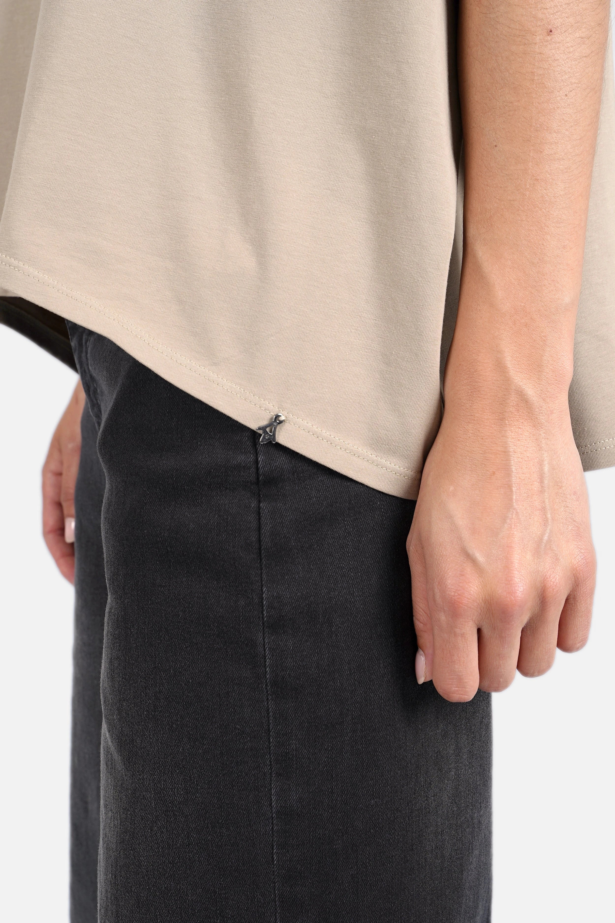 TAMI.K Blusenshirt locker fallendes Baumwollshirt in Kastenform mit Rundhals und relaxed Schnitt