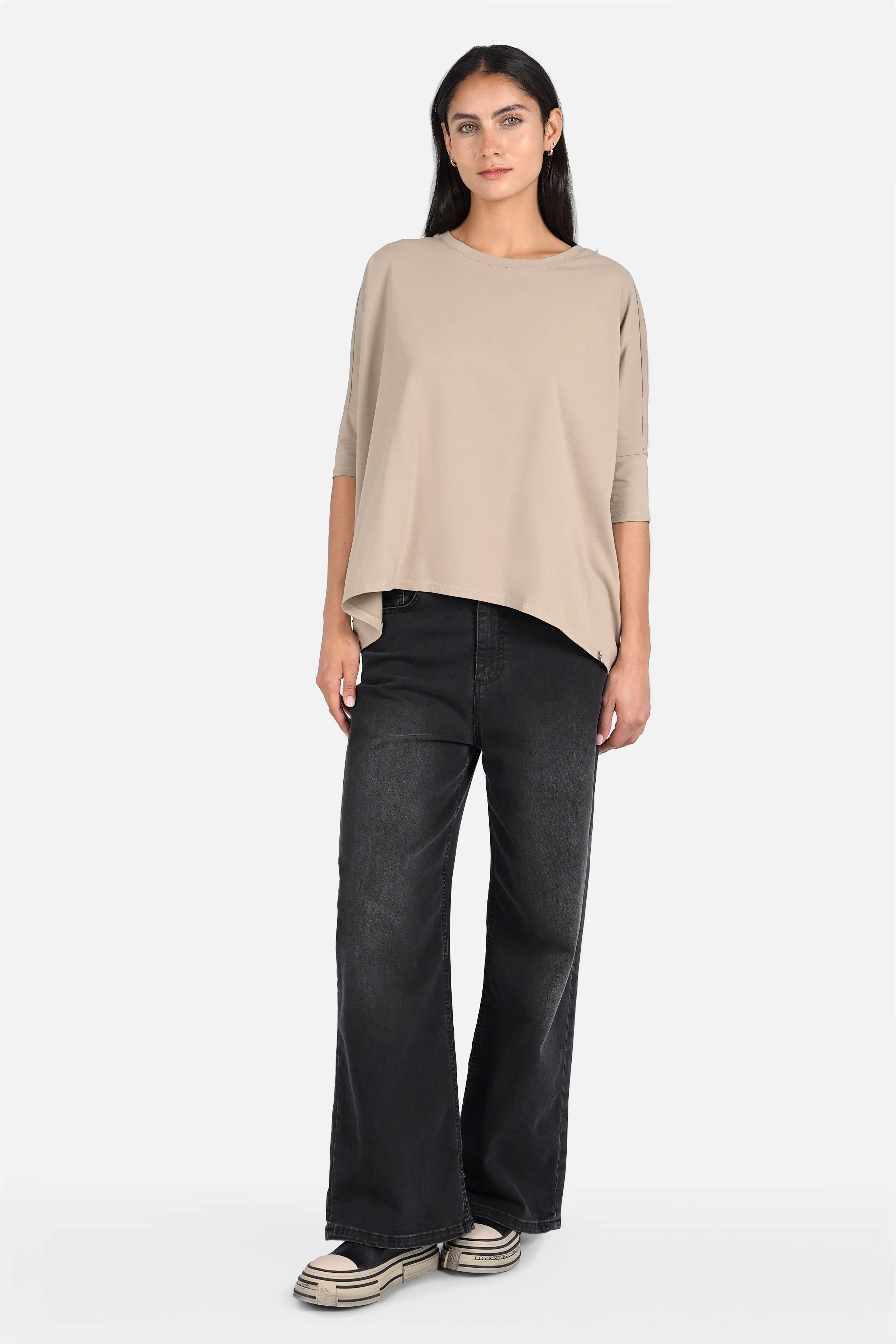 TAMI.K Blusenshirt locker fallendes Baumwollshirt in Kastenform mit Rundhals und relaxed Schnitt