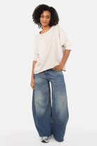 TAMI.K Blusenshirt locker fallendes Baumwollshirt mit Rundhals und weitem Schnitt in tiefen Farben