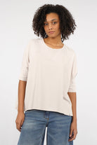 TAMI.K Blusenshirt lockeres Baumwollshirt in Kastenform mit Rundhals und relaxed Schnitt