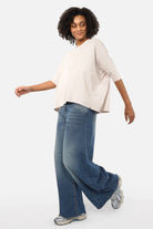 TAMI.K Blusenshirt locker fallendes Baumwollshirt in Kastenform mit Rundhals und relaxed Schnitt