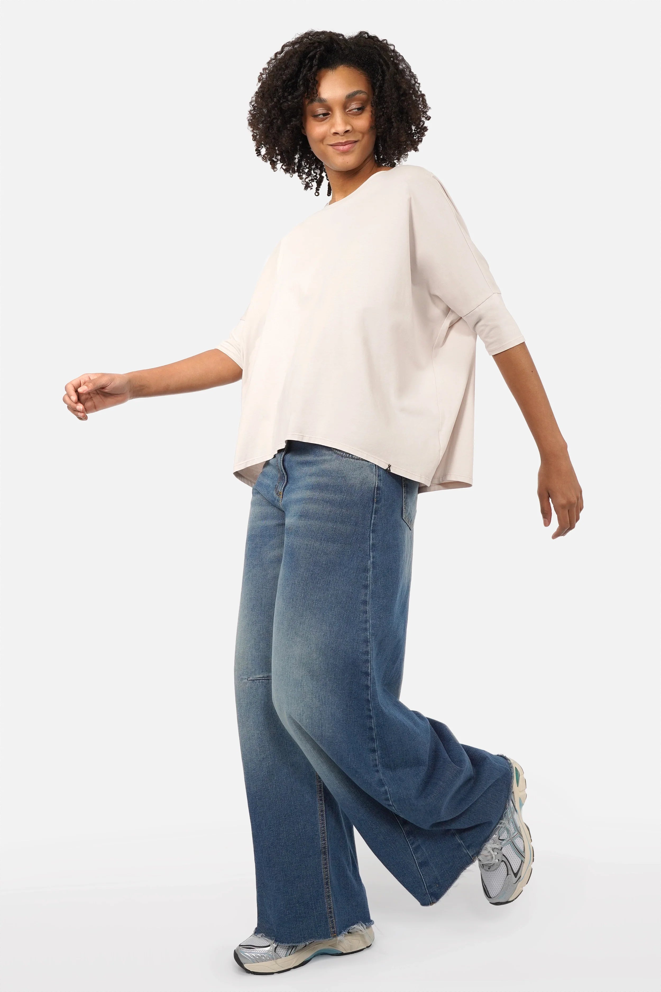 TAMI.K Blusenshirt locker fallendes Baumwollshirt in Kastenform mit Rundhals und relaxed Schnitt