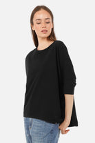 TAMI.K Blusenshirt locker fallendes Baumwollshirt in Kastenform mit Rundhals und relaxed Schnitt