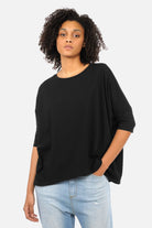 TAMI.K Blusenshirt aus hochwertiger Baumwolle mit Rundhals und weiter Kastenform in lockerem Relaxed Schnitt