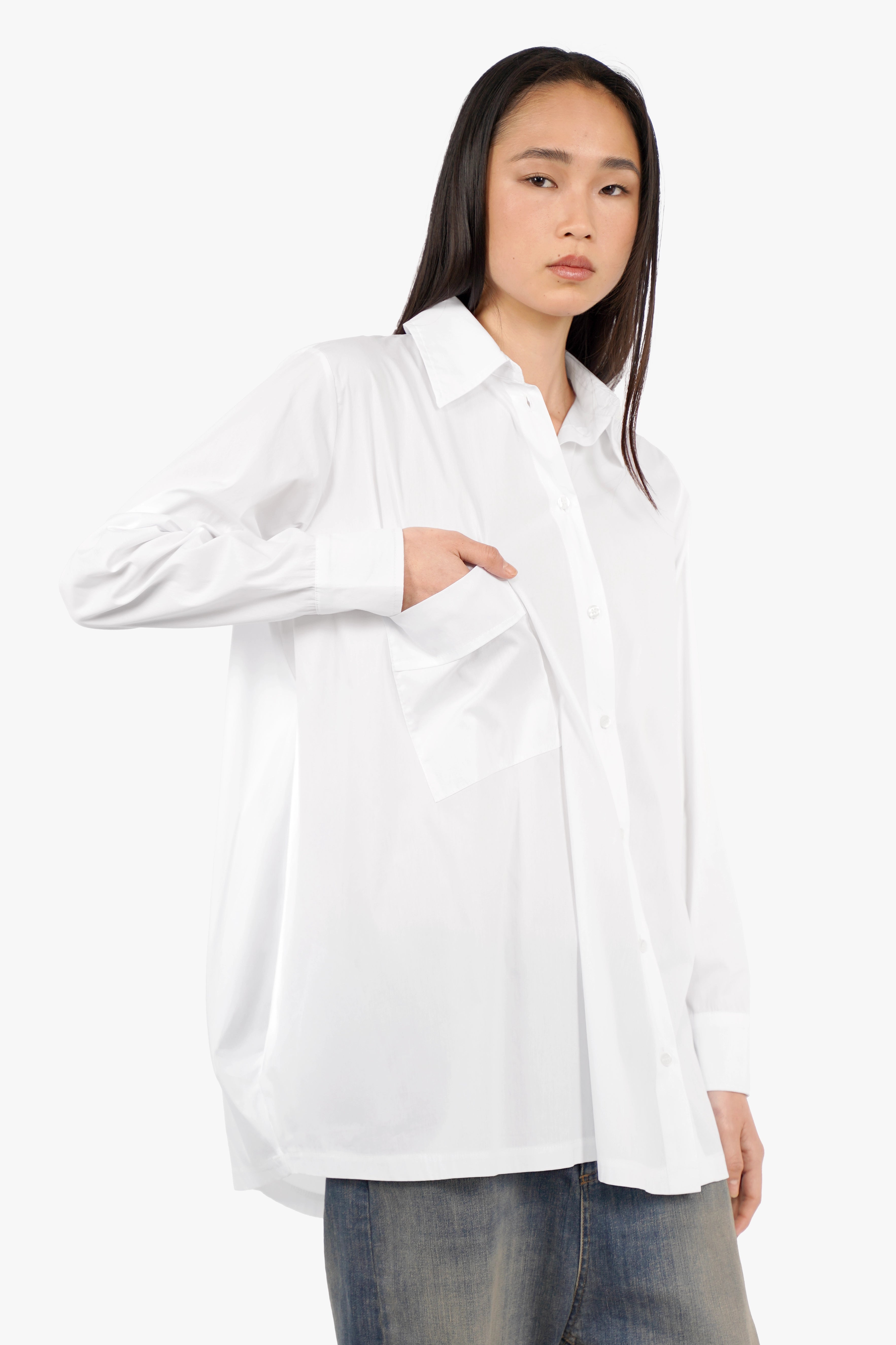 TAMIDA Oversized Shirt Blouse with Asymmetric Button Placket